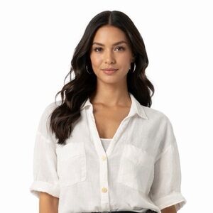 Zara White Button-Down Shirt for Women 100% Linen Size XS